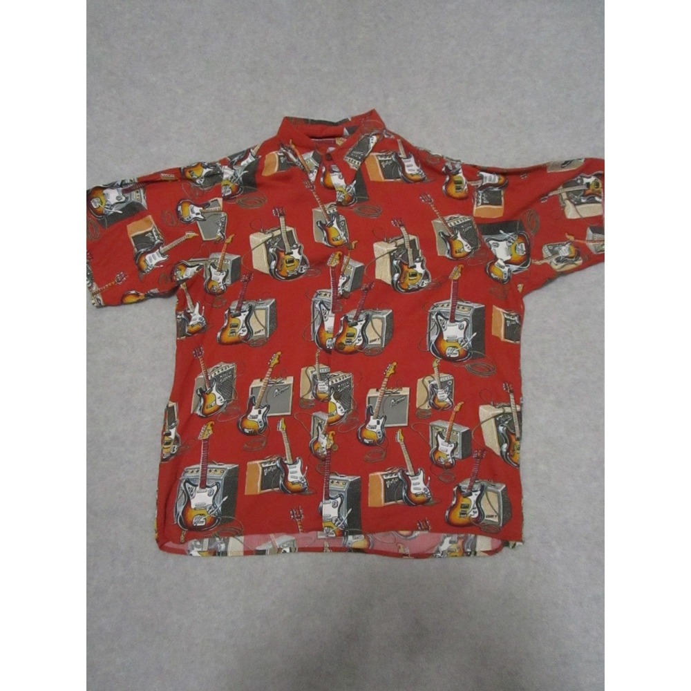 VTG Reyn Spooner Shirt Mens Medium Red Guitar Amp Art of Eddy Hawaiian Rocker